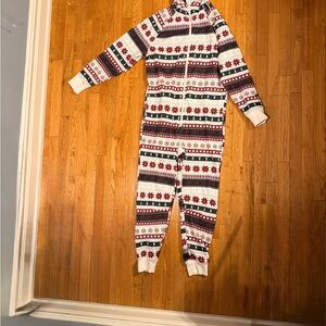 Fabletics Red and White Patterned Sweatshirt Onesie